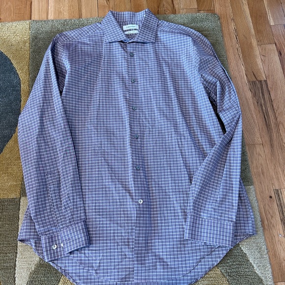 Calvin Klein Slim Fit Stretch Purple Plaid Button Down Dress Shirt Men’s Large - Picture 1 of 4